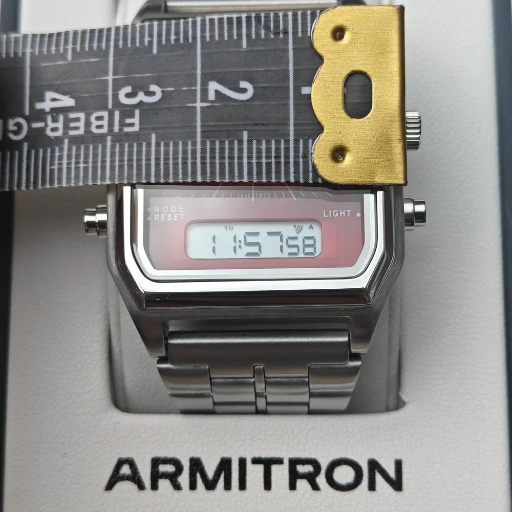Armitron Silver Red Analog Digital Mens Retro Wrist Watch Square Stainless Steel
